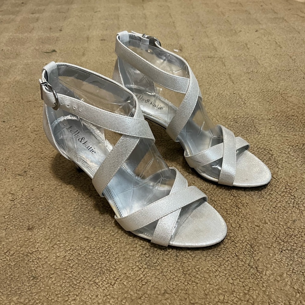Kelly & Katie sparkly silver midi heels